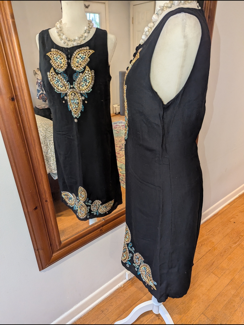 Monsoon Black Midi Dress with Gold and Turquoise Embellishment - Picture 5 of 11
